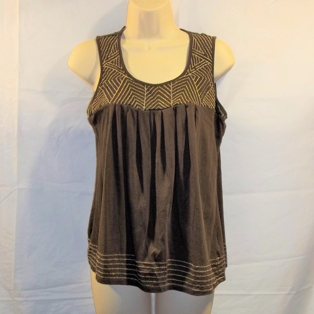 a.n.a. A New Approach Womens Tank Top Size Medium Striped Geometric Brown Gold